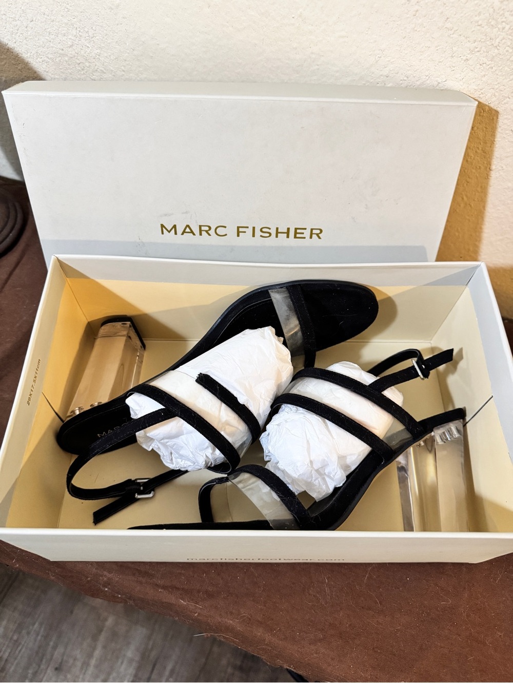 Marc Fisher Black Strappy Clear-Block Heel Sandals